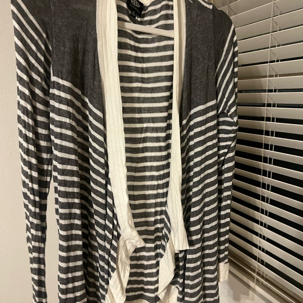 Bobeau Gray and White Striped Knit